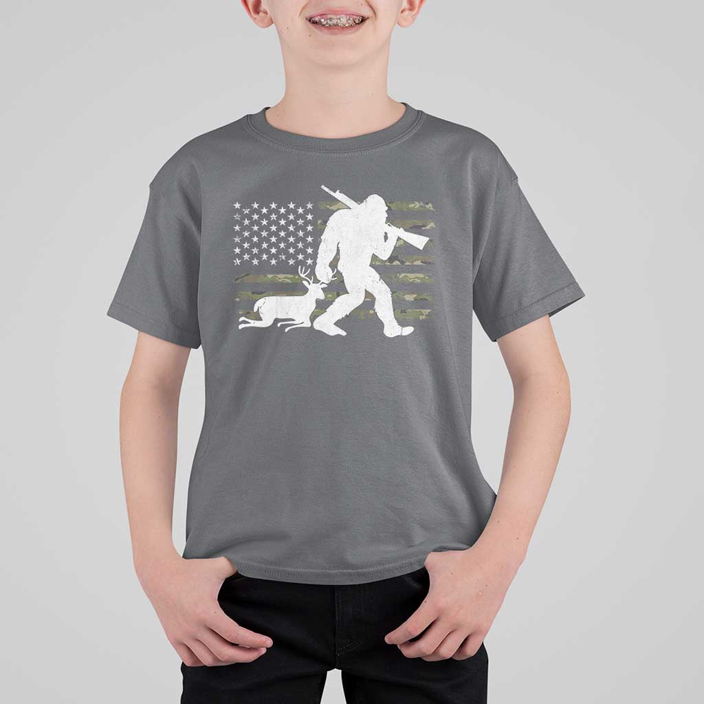 Bigfoot Camo Deer Hunting T Shirt For Kid Camo USA Flag Buck Season Sasquatch