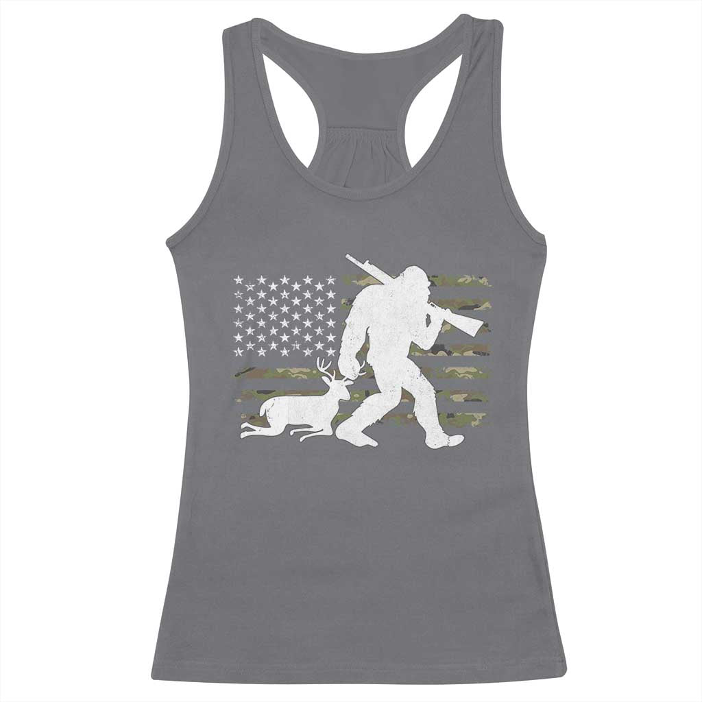 Bigfoot Camo Deer Hunting Racerback Tank Top Camo USA Flag Buck Season Sasquatch