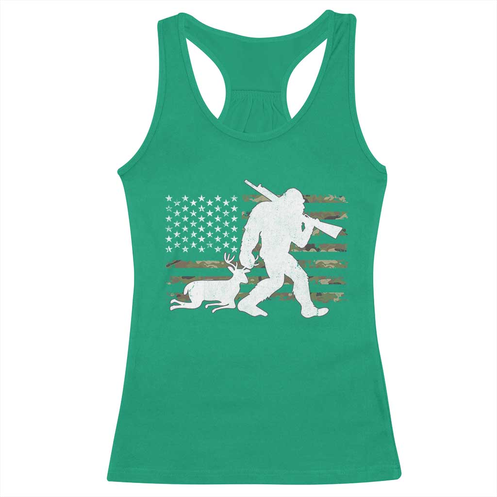 Bigfoot Camo Deer Hunting Racerback Tank Top Camo USA Flag Buck Season Sasquatch