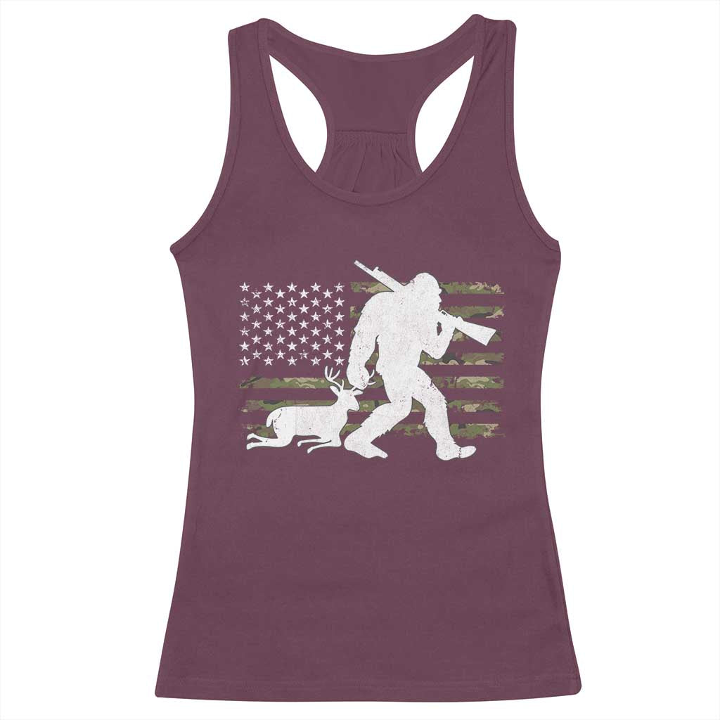 Bigfoot Camo Deer Hunting Racerback Tank Top Camo USA Flag Buck Season Sasquatch