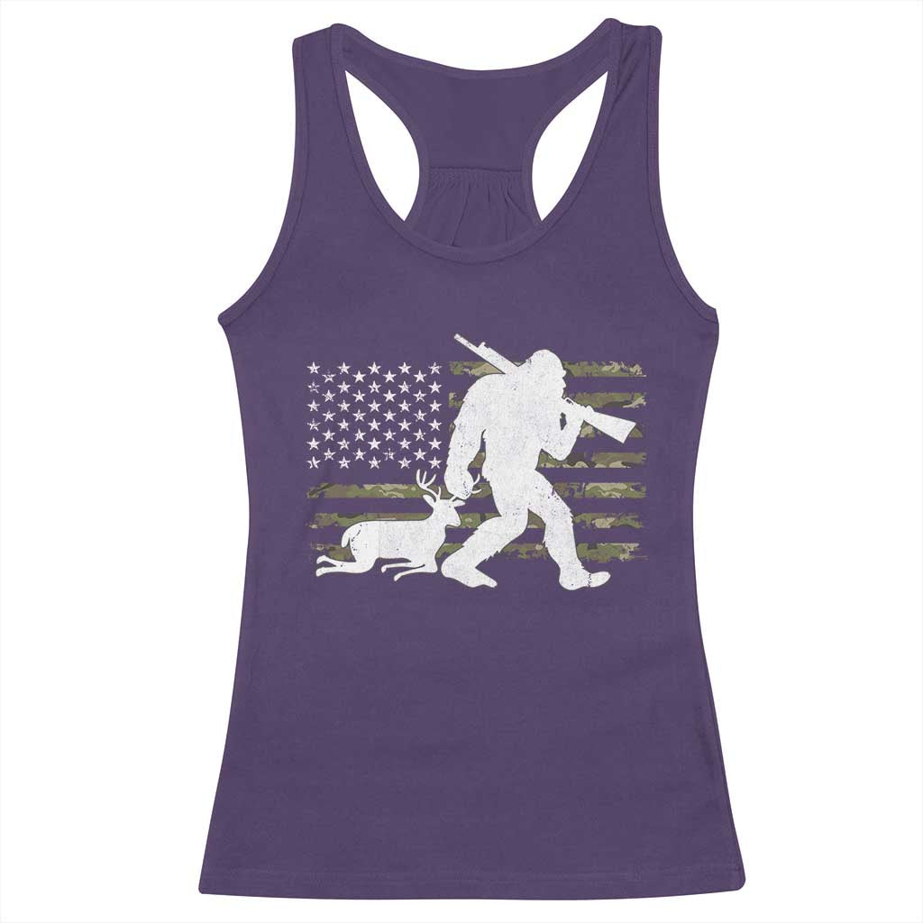 Bigfoot Camo Deer Hunting Racerback Tank Top Camo USA Flag Buck Season Sasquatch