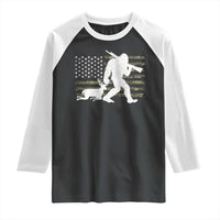 Bigfoot Camo Deer Hunting Raglan Shirt Camo USA Flag Buck Season Sasquatch