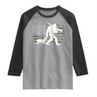 Bigfoot Camo Deer Hunting Raglan Shirt Camo USA Flag Buck Season Sasquatch
