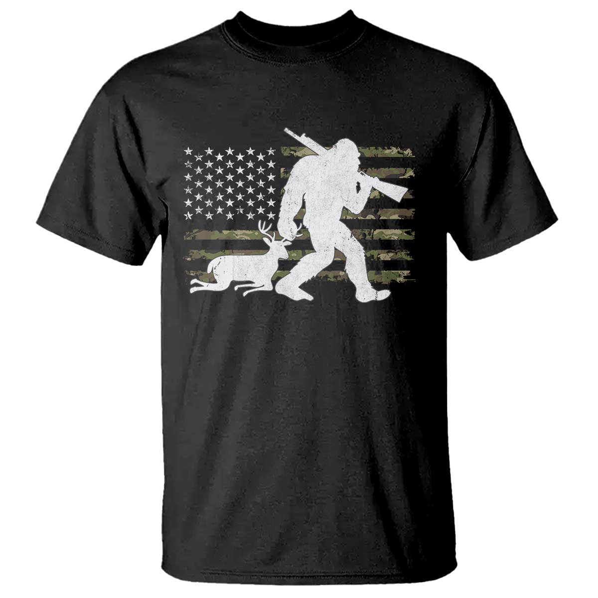 Bigfoot Camo Deer Hunting T Shirt Camo USA Flag Buck Season Sasquatch