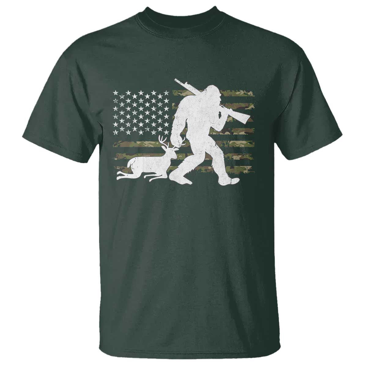 Bigfoot Camo Deer Hunting T Shirt Camo USA Flag Buck Season Sasquatch