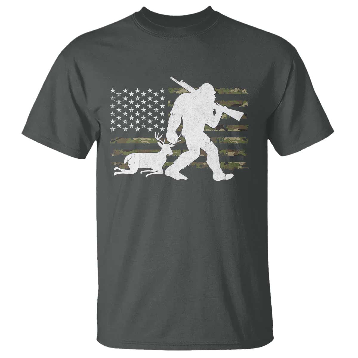 Bigfoot Camo Deer Hunting T Shirt Camo USA Flag Buck Season Sasquatch