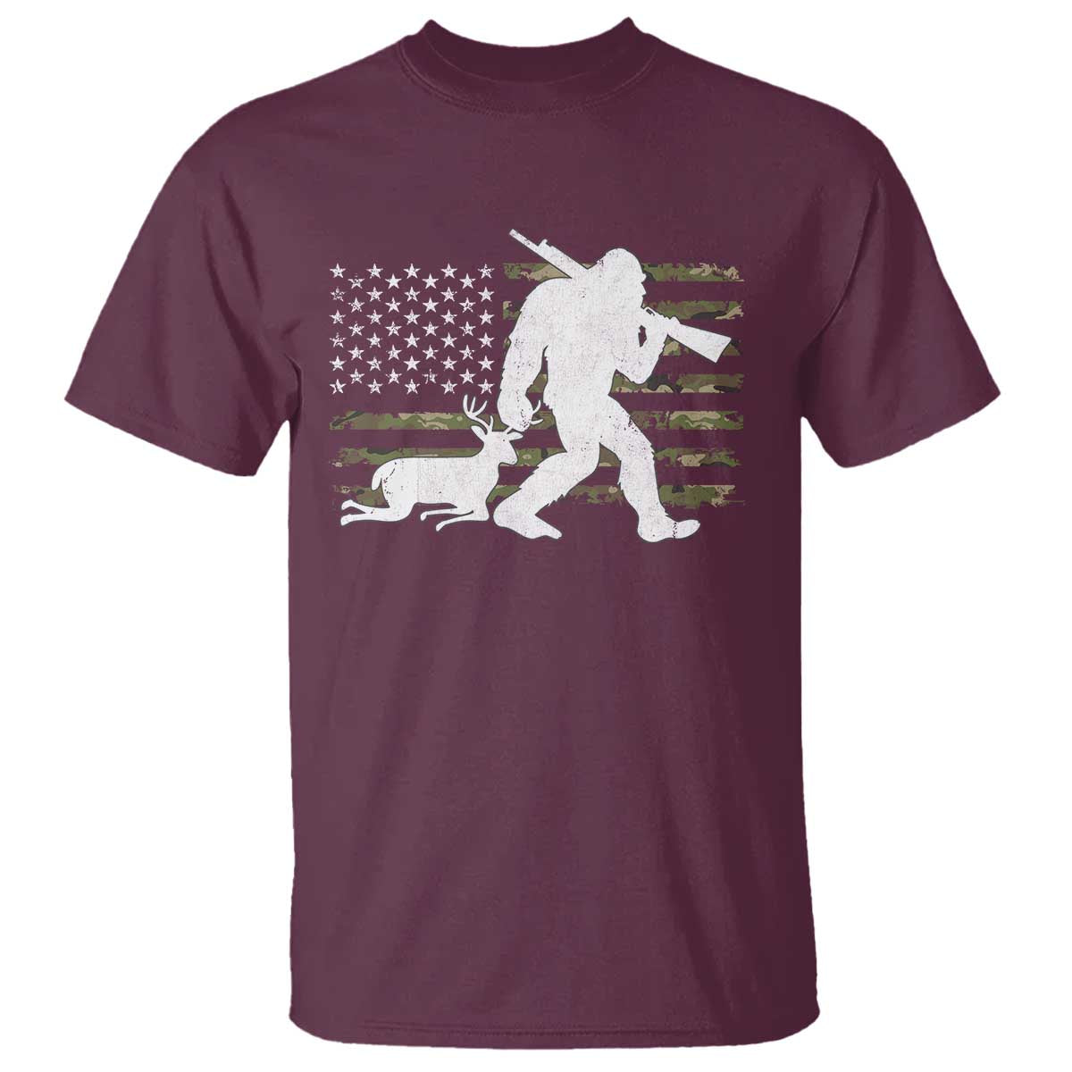 Bigfoot Camo Deer Hunting T Shirt Camo USA Flag Buck Season Sasquatch