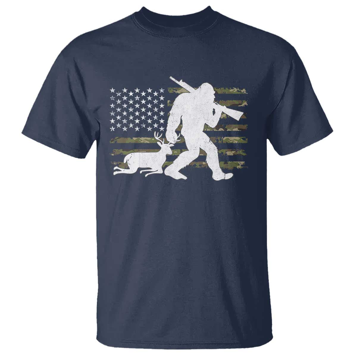 Bigfoot Camo Deer Hunting T Shirt Camo USA Flag Buck Season Sasquatch