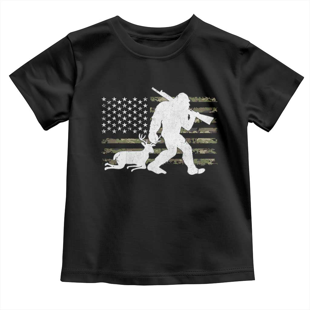 Bigfoot Camo Deer Hunting Toddler T Shirt Camo USA Flag Buck Season Sasquatch