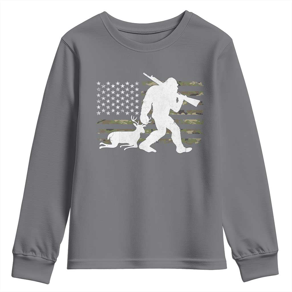 Bigfoot Camo Deer Hunting Youth Sweatshirt Camo USA Flag Buck Season Sasquatch