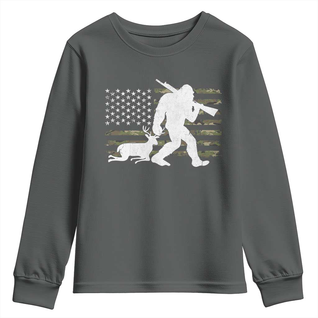 Bigfoot Camo Deer Hunting Youth Sweatshirt Camo USA Flag Buck Season Sasquatch