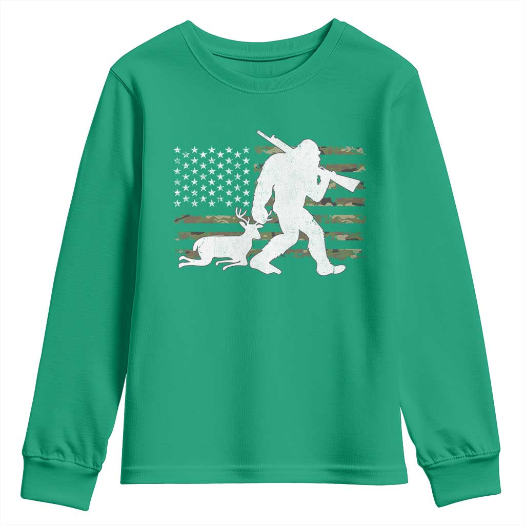 Bigfoot Camo Deer Hunting Youth Sweatshirt Camo USA Flag Buck Season Sasquatch