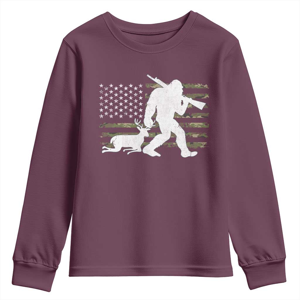 Bigfoot Camo Deer Hunting Youth Sweatshirt Camo USA Flag Buck Season Sasquatch