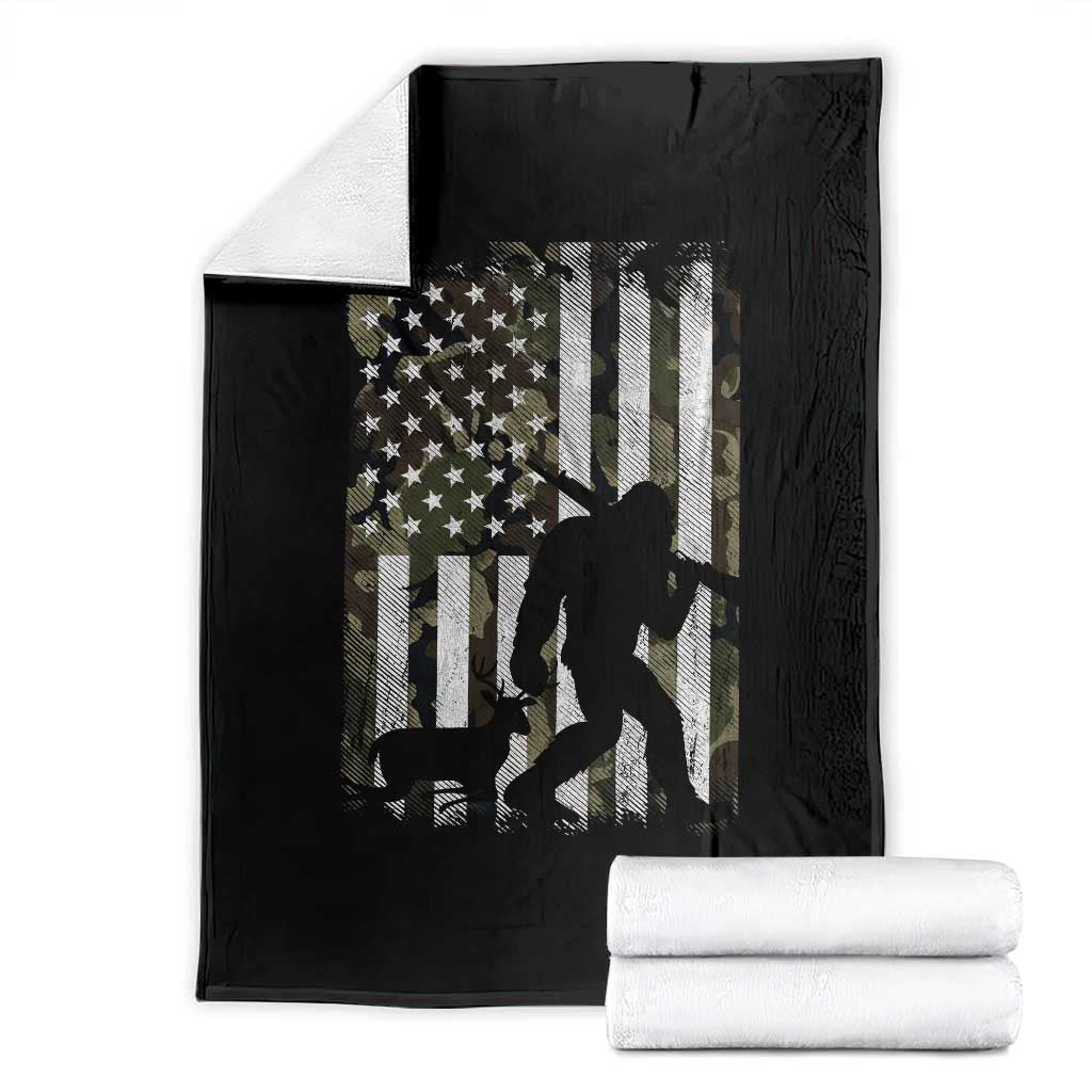 Bigfoot Deer Hunting Throw Blanket Camo US Flag Deer Elk Buck Hunting Hunter Dad