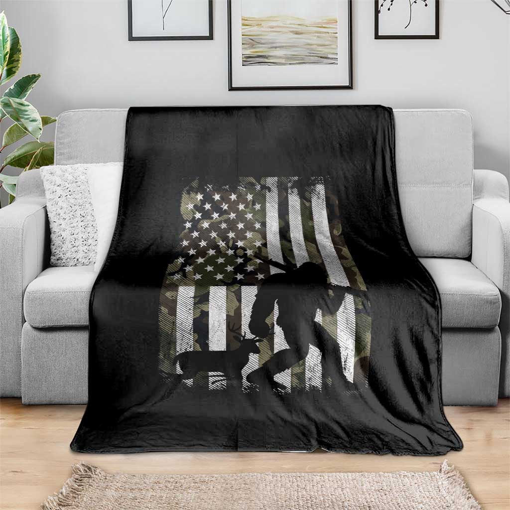 Bigfoot Deer Hunting Throw Blanket Camo US Flag Deer Elk Buck Hunting Hunter Dad