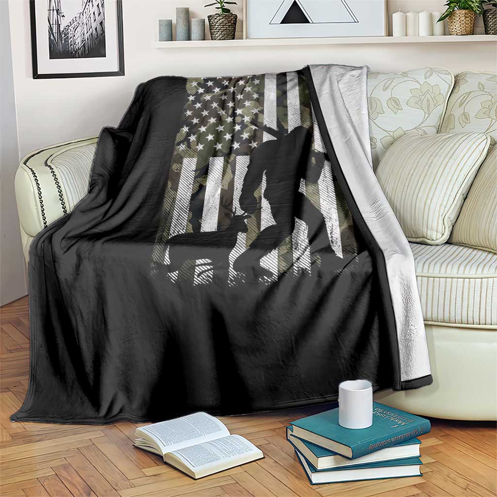 Bigfoot Deer Hunting Throw Blanket Camo US Flag Deer Elk Buck Hunting Hunter Dad