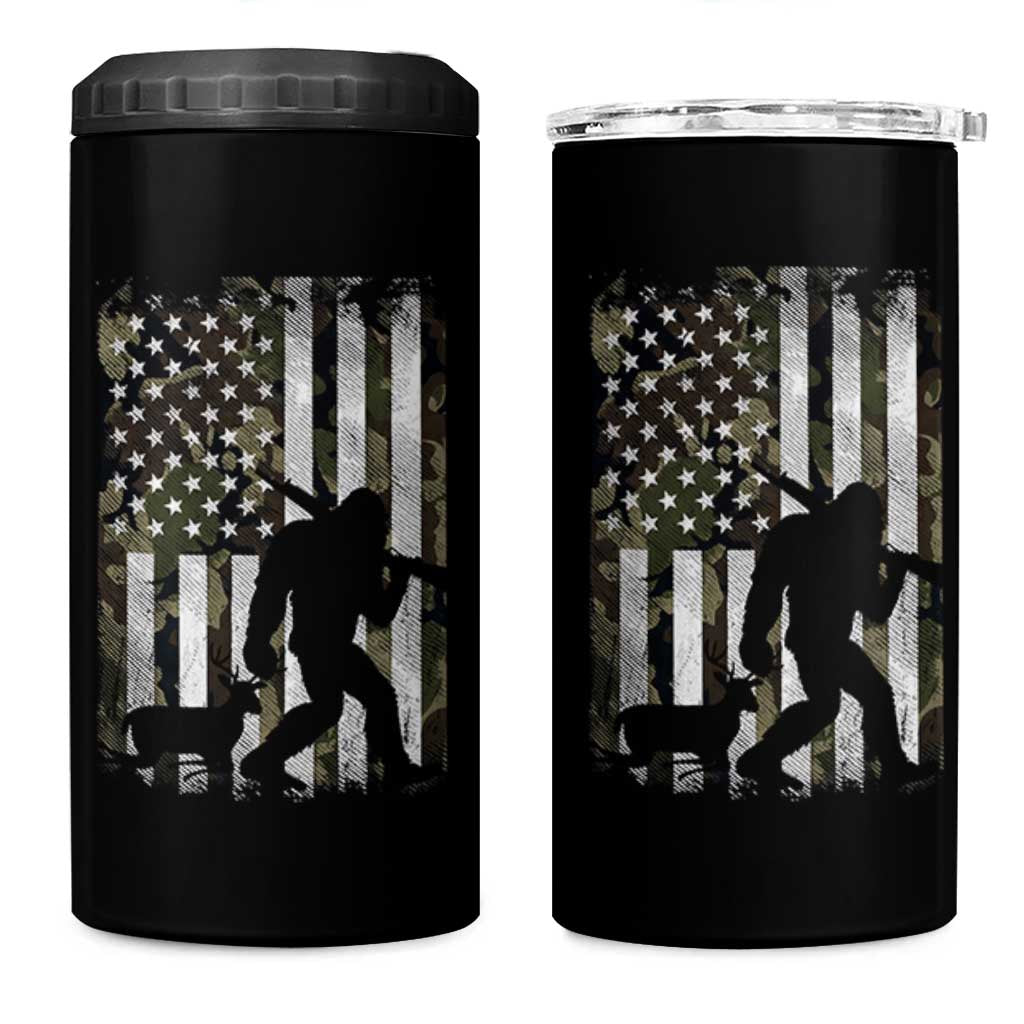Bigfoot Deer Hunting 4 in 1 Can Cooler Tumbler Camo US Flag Deer Elk Buck Hunting Hunter Dad