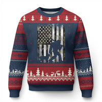 Bigfoot Deer Hunting Ugly Christmas Sweater Camo US Flag Deer Elk Buck Hunting Hunter Dad
