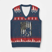 Bigfoot Deer Hunting V-Neck Knit Sweater Vest Camo US Flag Deer Elk Buck Hunting Hunter Dad