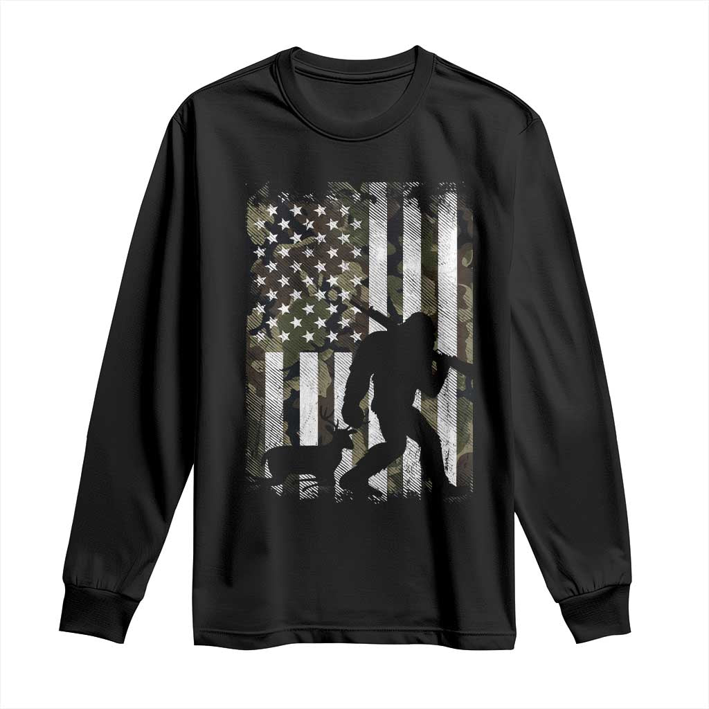 Bigfoot Deer Hunting Long Sleeve Shirt Camo US Flag Deer Elk Buck Hunting Hunter Dad