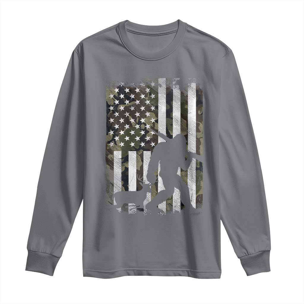 Bigfoot Deer Hunting Long Sleeve Shirt Camo US Flag Deer Elk Buck Hunting Hunter Dad