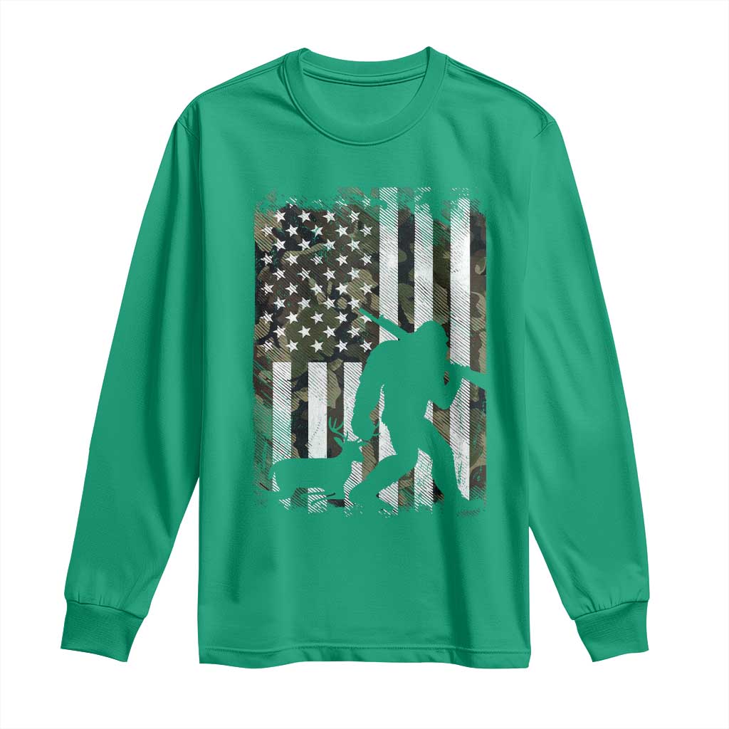 Bigfoot Deer Hunting Long Sleeve Shirt Camo US Flag Deer Elk Buck Hunting Hunter Dad