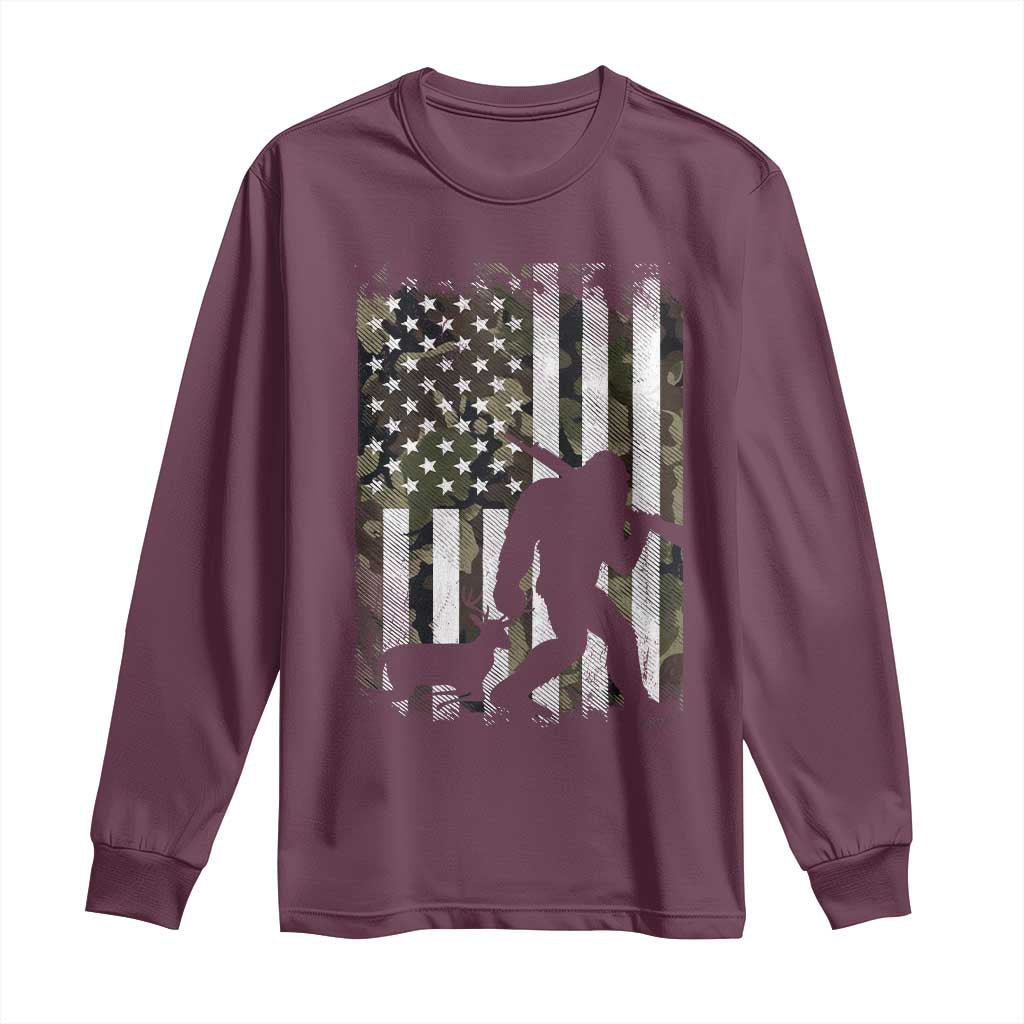 Bigfoot Deer Hunting Long Sleeve Shirt Camo US Flag Deer Elk Buck Hunting Hunter Dad