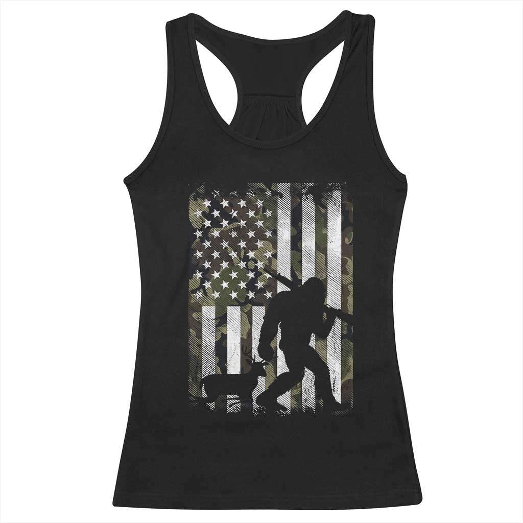 Bigfoot Deer Hunting Racerback Tank Top Camo US Flag Deer Elk Buck Hunting Hunter Dad