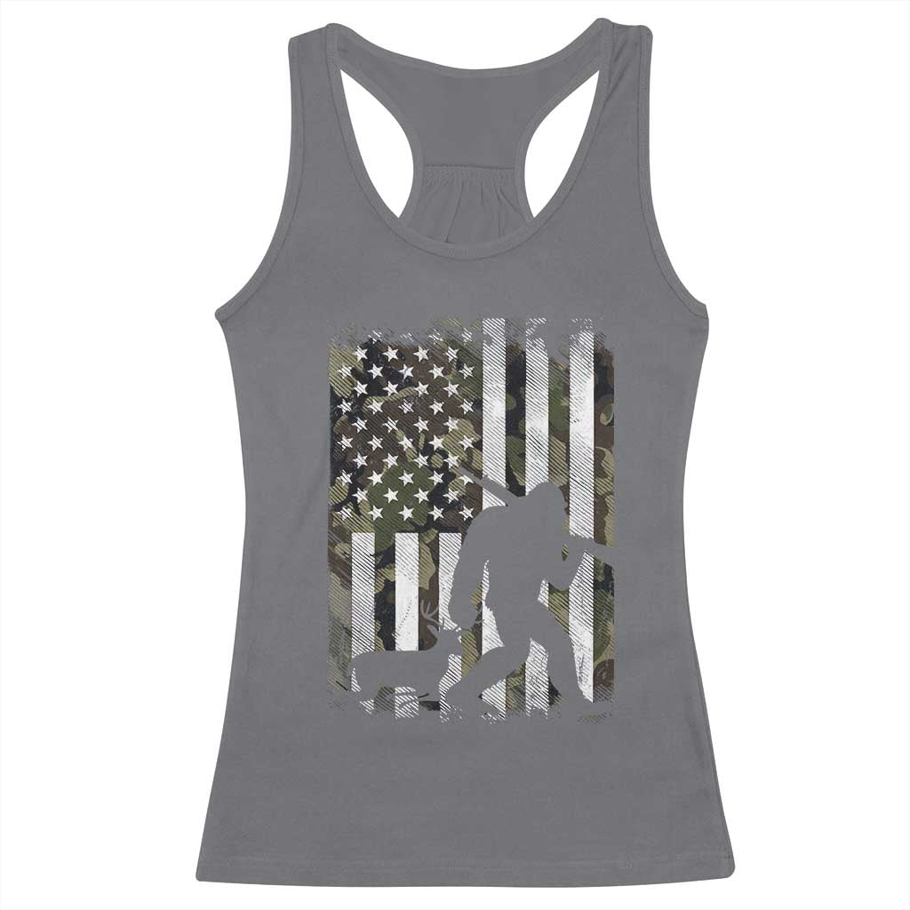 Bigfoot Deer Hunting Racerback Tank Top Camo US Flag Deer Elk Buck Hunting Hunter Dad
