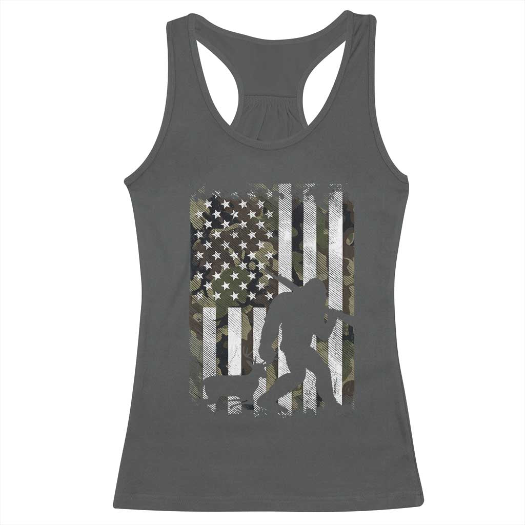 Bigfoot Deer Hunting Racerback Tank Top Camo US Flag Deer Elk Buck Hunting Hunter Dad