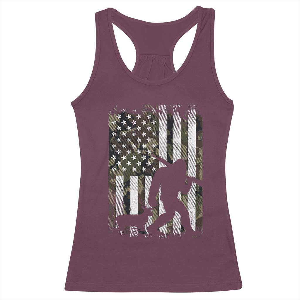 Bigfoot Deer Hunting Racerback Tank Top Camo US Flag Deer Elk Buck Hunting Hunter Dad