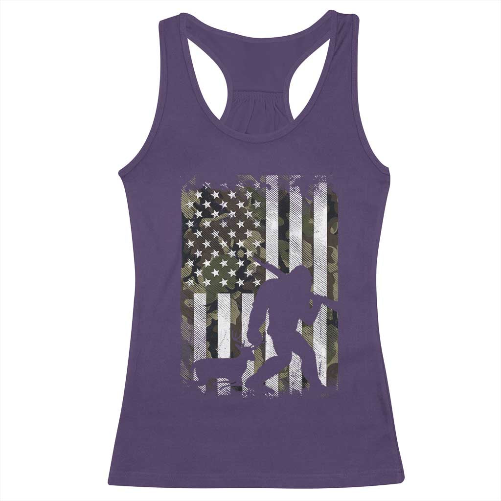 Bigfoot Deer Hunting Racerback Tank Top Camo US Flag Deer Elk Buck Hunting Hunter Dad