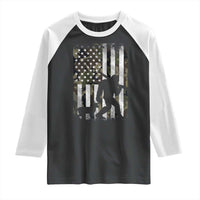 Bigfoot Deer Hunting Raglan Shirt Camo US Flag Deer Elk Buck Hunting Hunter Dad