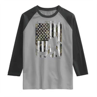 Bigfoot Deer Hunting Raglan Shirt Camo US Flag Deer Elk Buck Hunting Hunter Dad