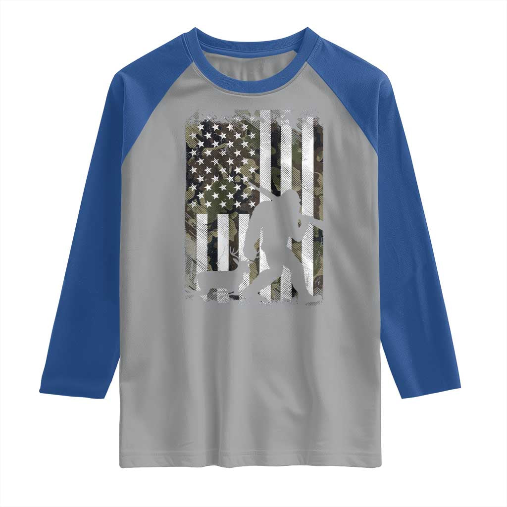 Bigfoot Deer Hunting Raglan Shirt Camo US Flag Deer Elk Buck Hunting Hunter Dad