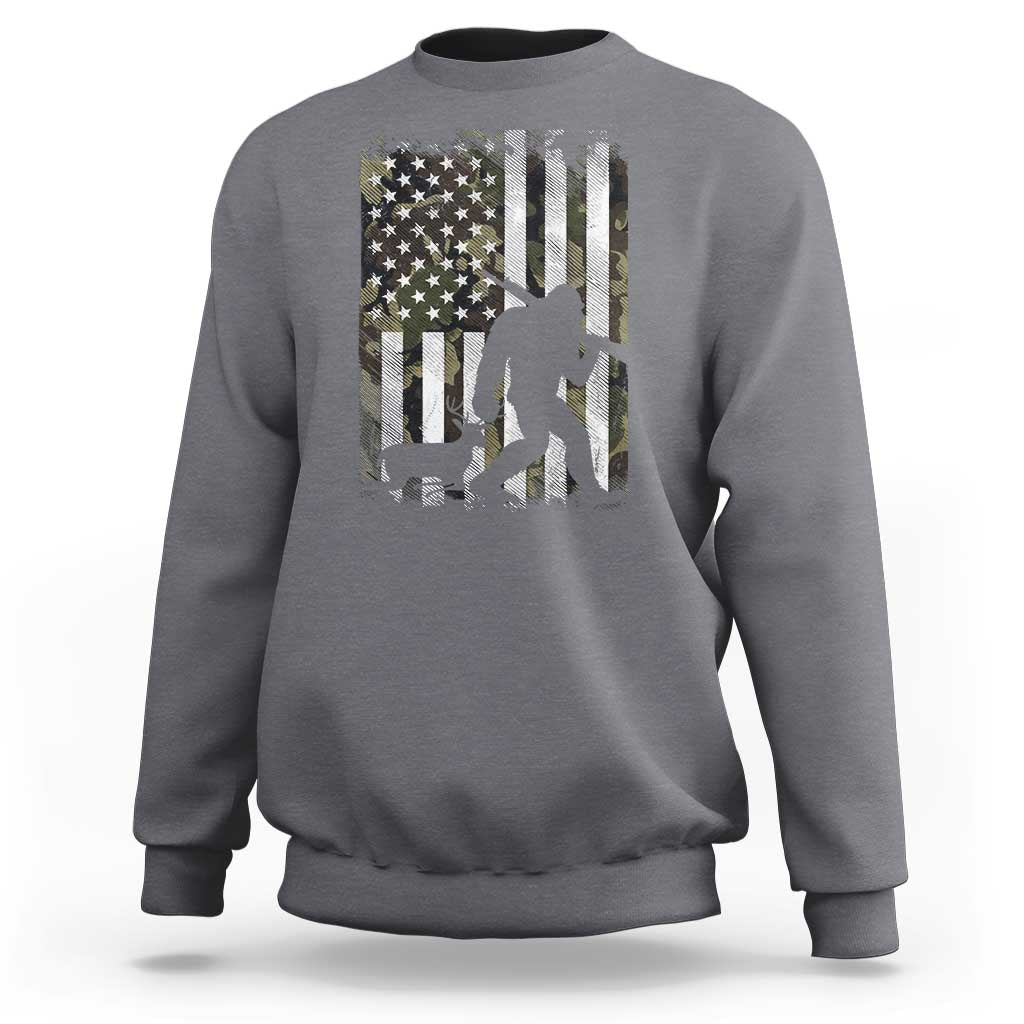 Bigfoot Deer Hunting Sweatshirt Camo US Flag Deer Elk Buck Hunting Hunter Dad