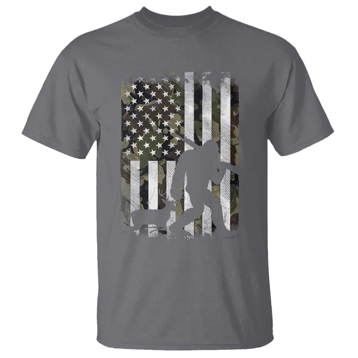 Bigfoot Deer Hunting T Shirt Camo US Flag Deer Elk Buck Hunting Hunter Dad
