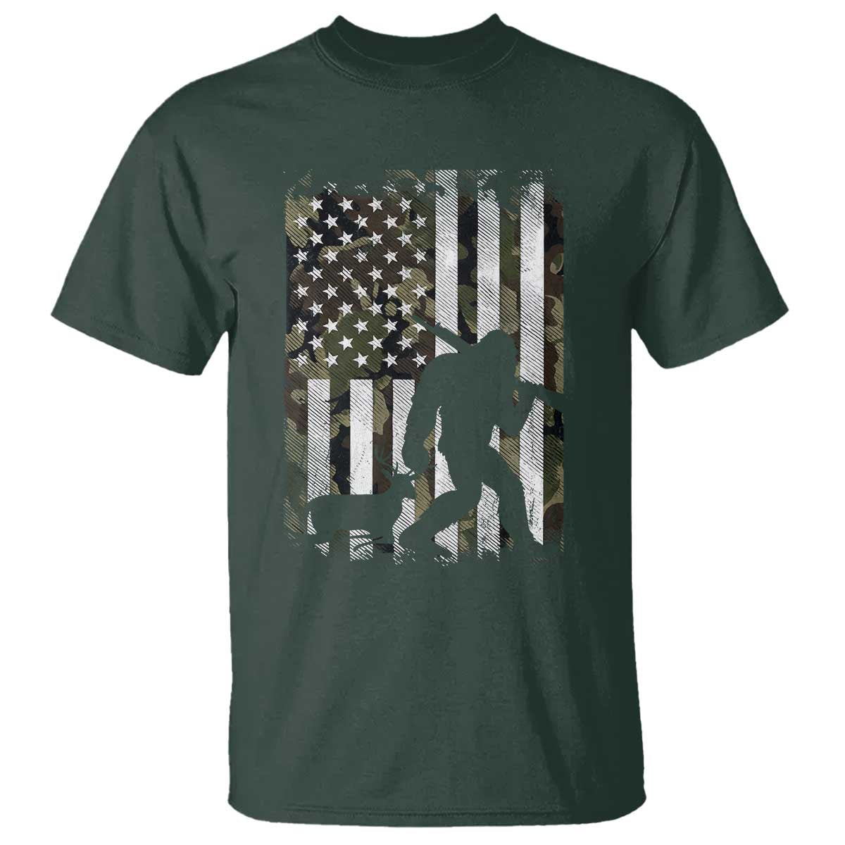 Bigfoot Deer Hunting T Shirt Camo US Flag Deer Elk Buck Hunting Hunter Dad