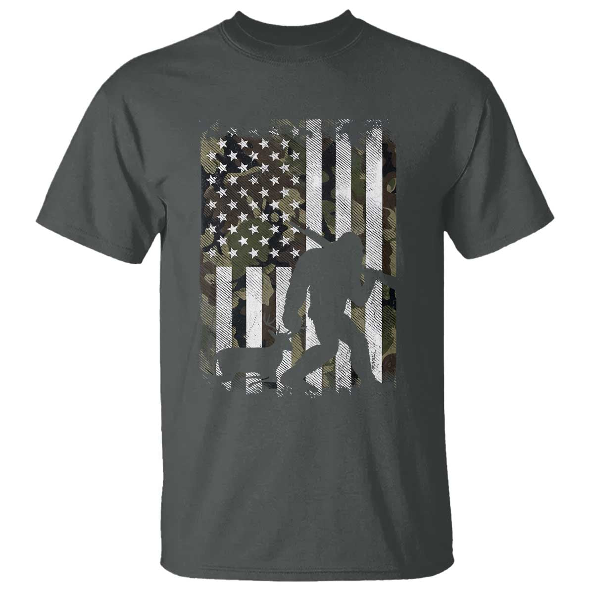 Bigfoot Deer Hunting T Shirt Camo US Flag Deer Elk Buck Hunting Hunter Dad