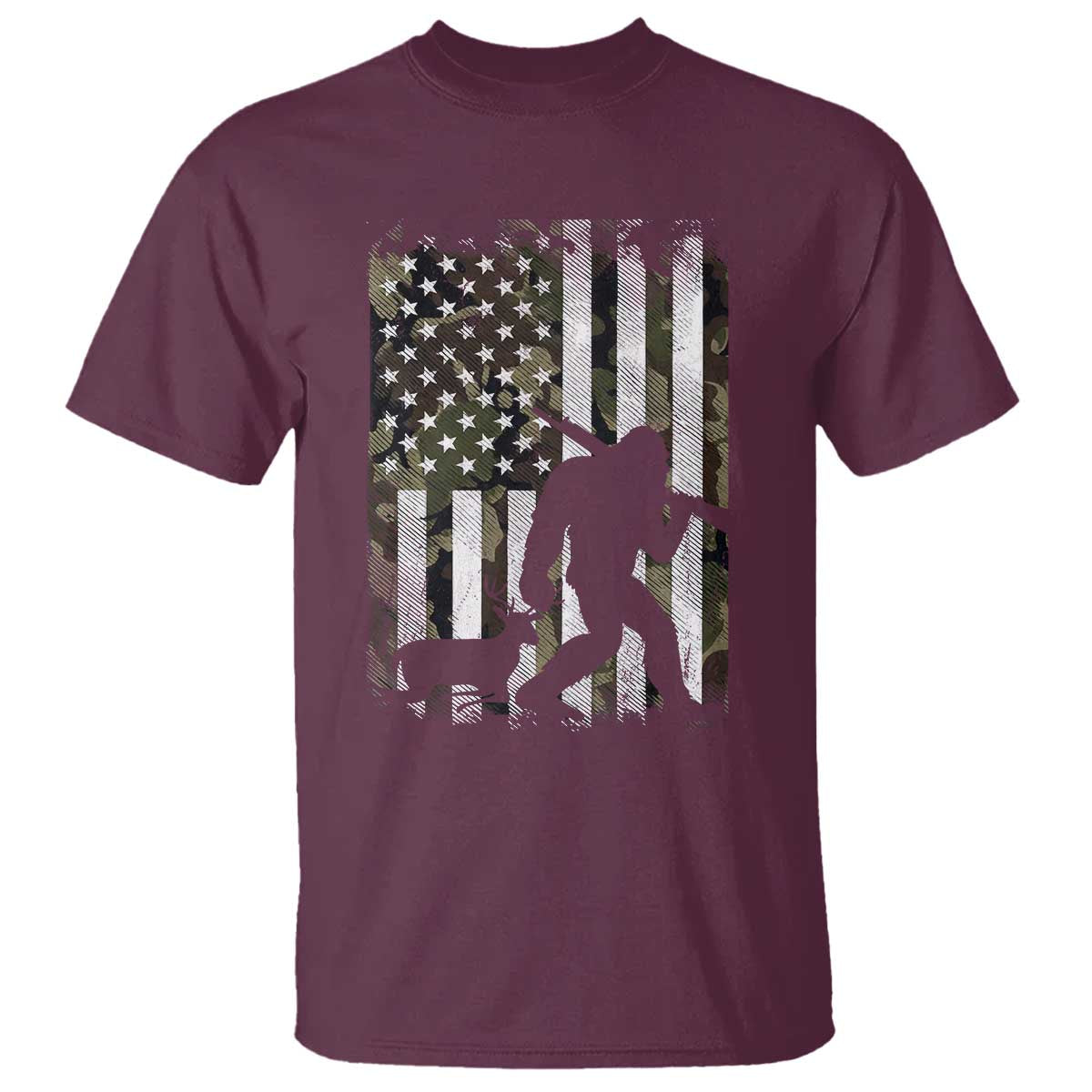 Bigfoot Deer Hunting T Shirt Camo US Flag Deer Elk Buck Hunting Hunter Dad
