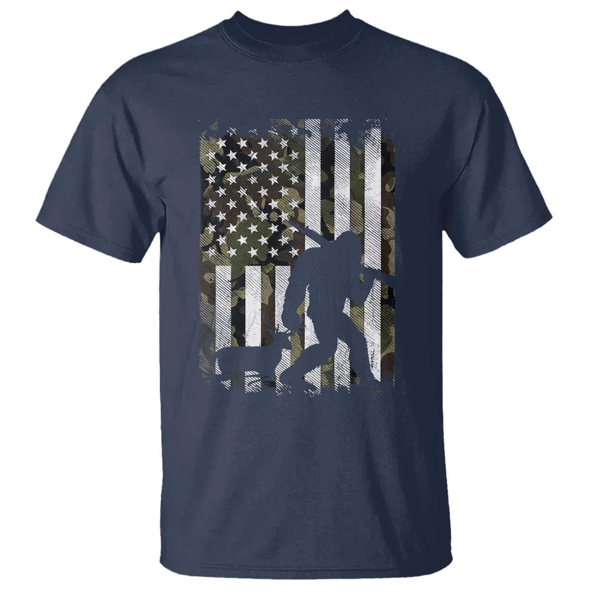 Bigfoot Deer Hunting T Shirt Camo US Flag Deer Elk Buck Hunting Hunter Dad