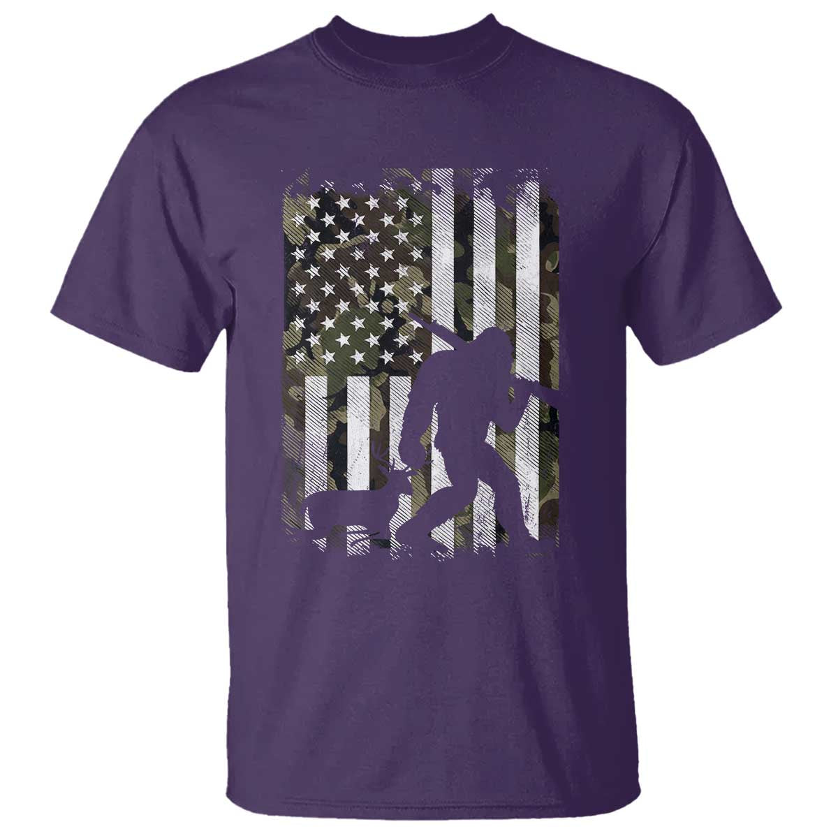Bigfoot Deer Hunting T Shirt Camo US Flag Deer Elk Buck Hunting Hunter Dad