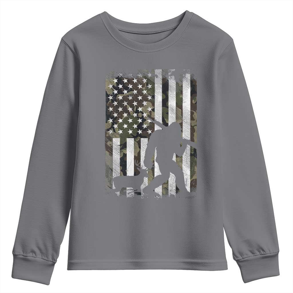 Bigfoot Deer Hunting Youth Sweatshirt Camo US Flag Deer Elk Buck Hunting Hunter Dad