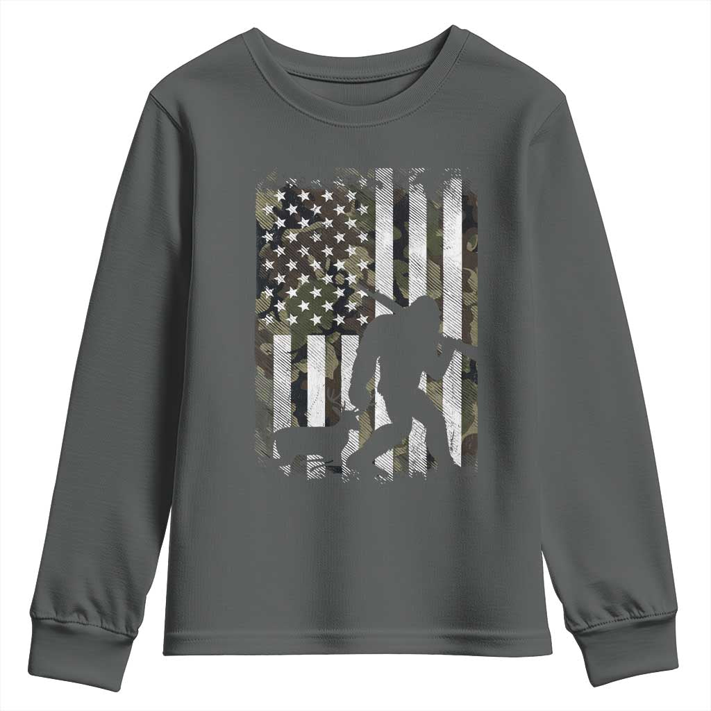 Bigfoot Deer Hunting Youth Sweatshirt Camo US Flag Deer Elk Buck Hunting Hunter Dad