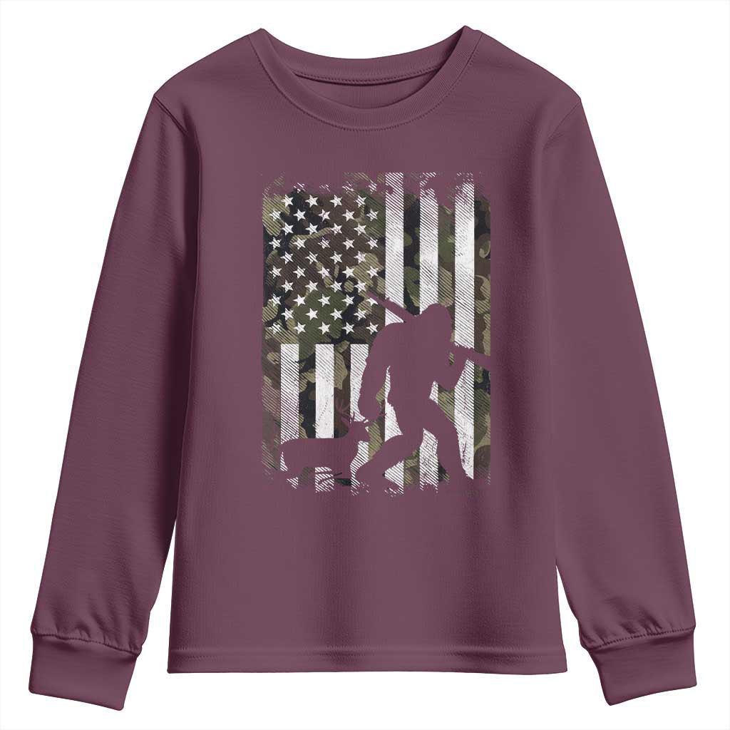 Bigfoot Deer Hunting Youth Sweatshirt Camo US Flag Deer Elk Buck Hunting Hunter Dad