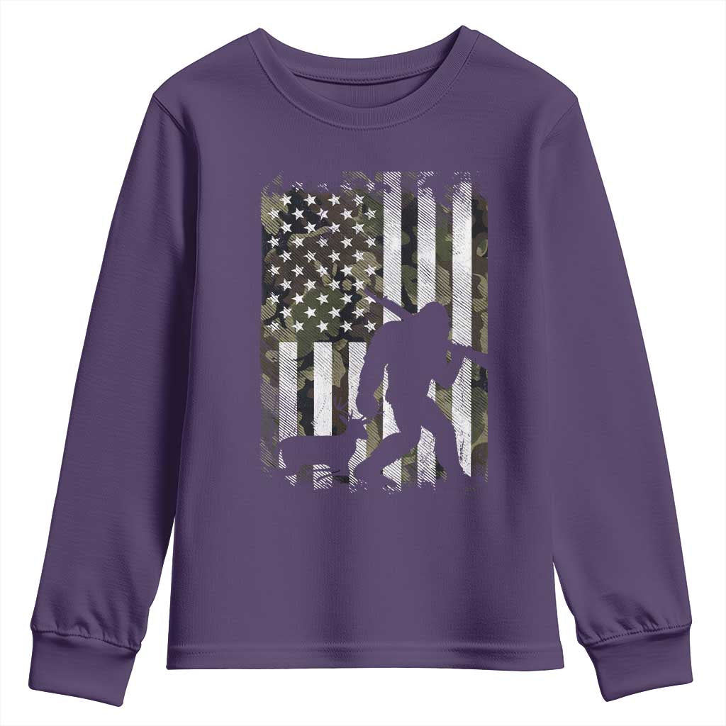 Bigfoot Deer Hunting Youth Sweatshirt Camo US Flag Deer Elk Buck Hunting Hunter Dad