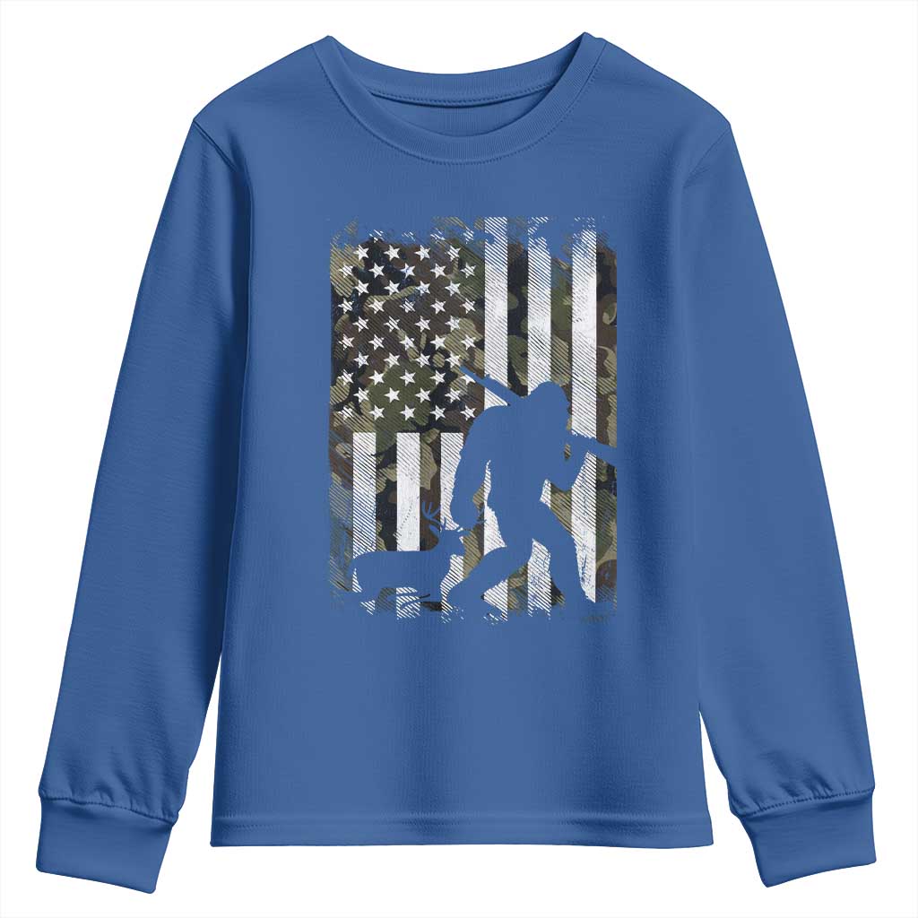 Bigfoot Deer Hunting Youth Sweatshirt Camo US Flag Deer Elk Buck Hunting Hunter Dad