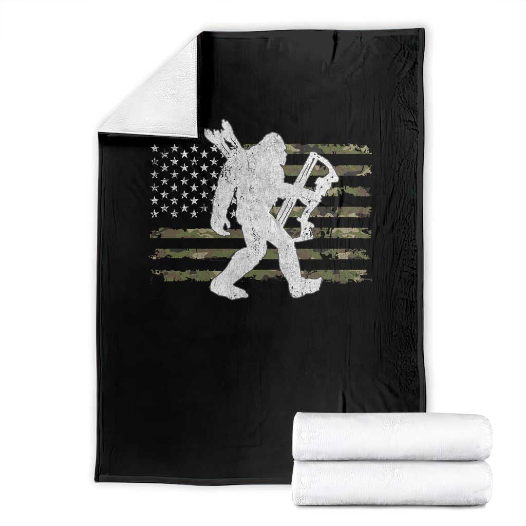 Bow Hunting Archer Bigfoot Throw Blanket Sasquatch Camo US Flag Hunter Dad