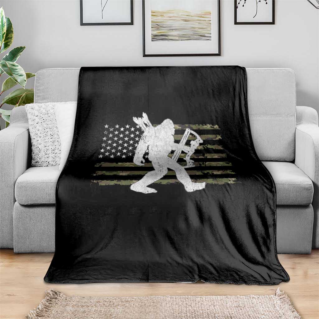Bow Hunting Archer Bigfoot Throw Blanket Sasquatch Camo US Flag Hunter Dad