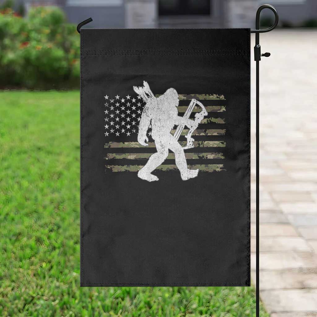 Bow Hunting Archer Bigfoot Garden Flag Sasquatch Camo US Flag Hunter Dad